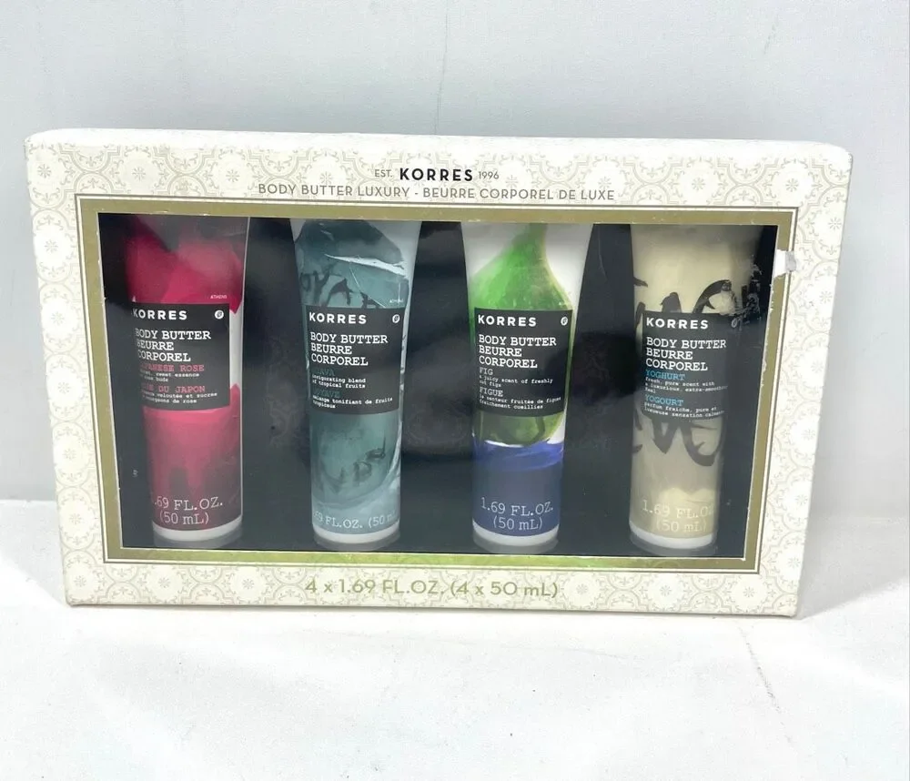 KORRES Body Butter Luxury 4 Pc Gift Set Guava Fig Yoghurt Japanese Rose NEW